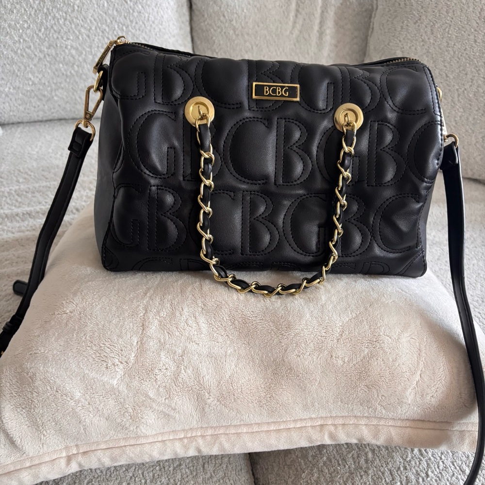 BCBG Black Embossed Shoulder Bag with Gold Chain